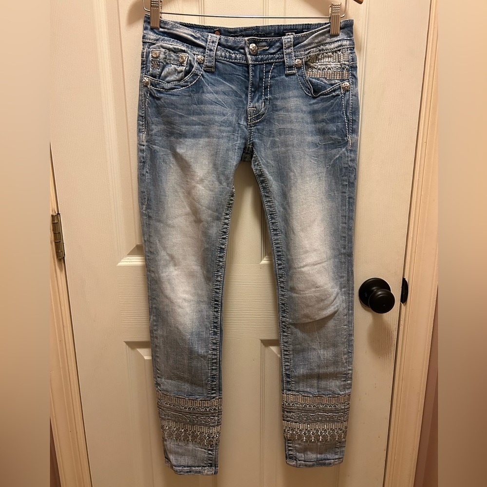 Miss Me Embellished Ankle Signature Cuffed Skinny Jeans Sz 27